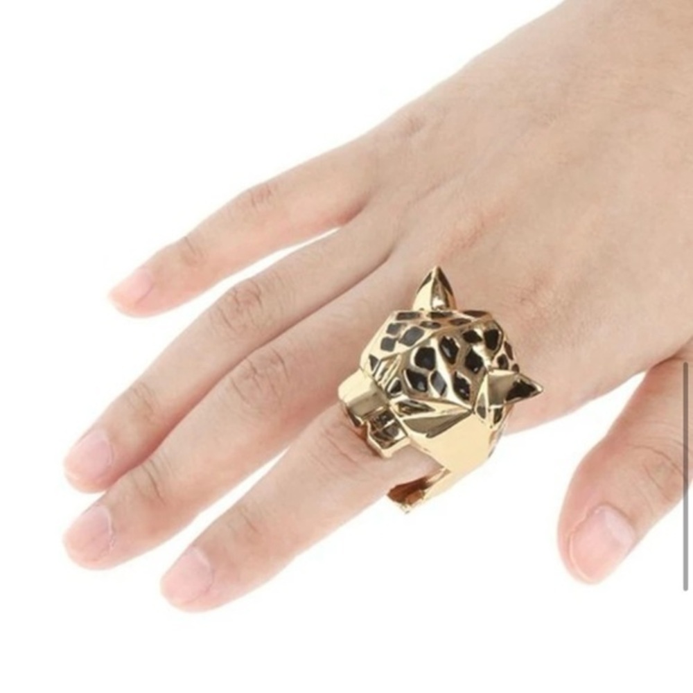 Bold Gold Panther Cocktail Statement Ring emerald eyes tiger vermeil gold stampe
